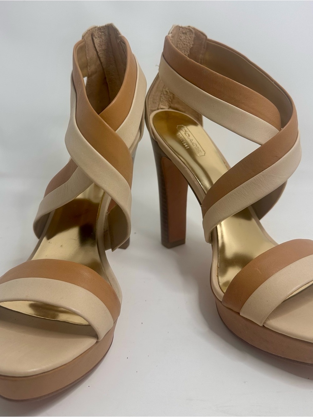 Coach Strappy Platform Heels in Beige and Tan 9.5